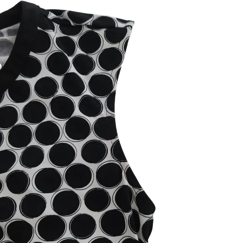 Calvin Klein Polka Dot Sleeveless Blouse Faux Leather Trim Size XS - Picture 7 of 9